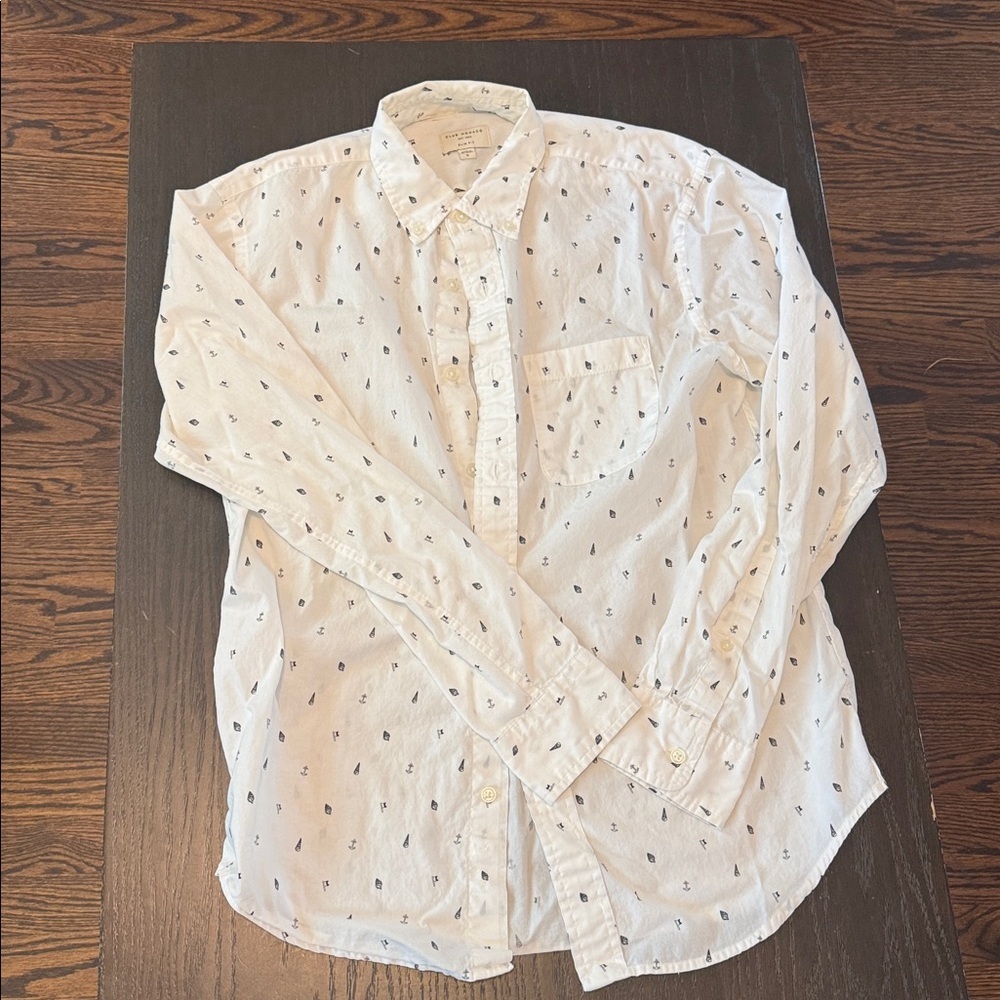 Club Monaco Cream Shirt with Black Nautical Print